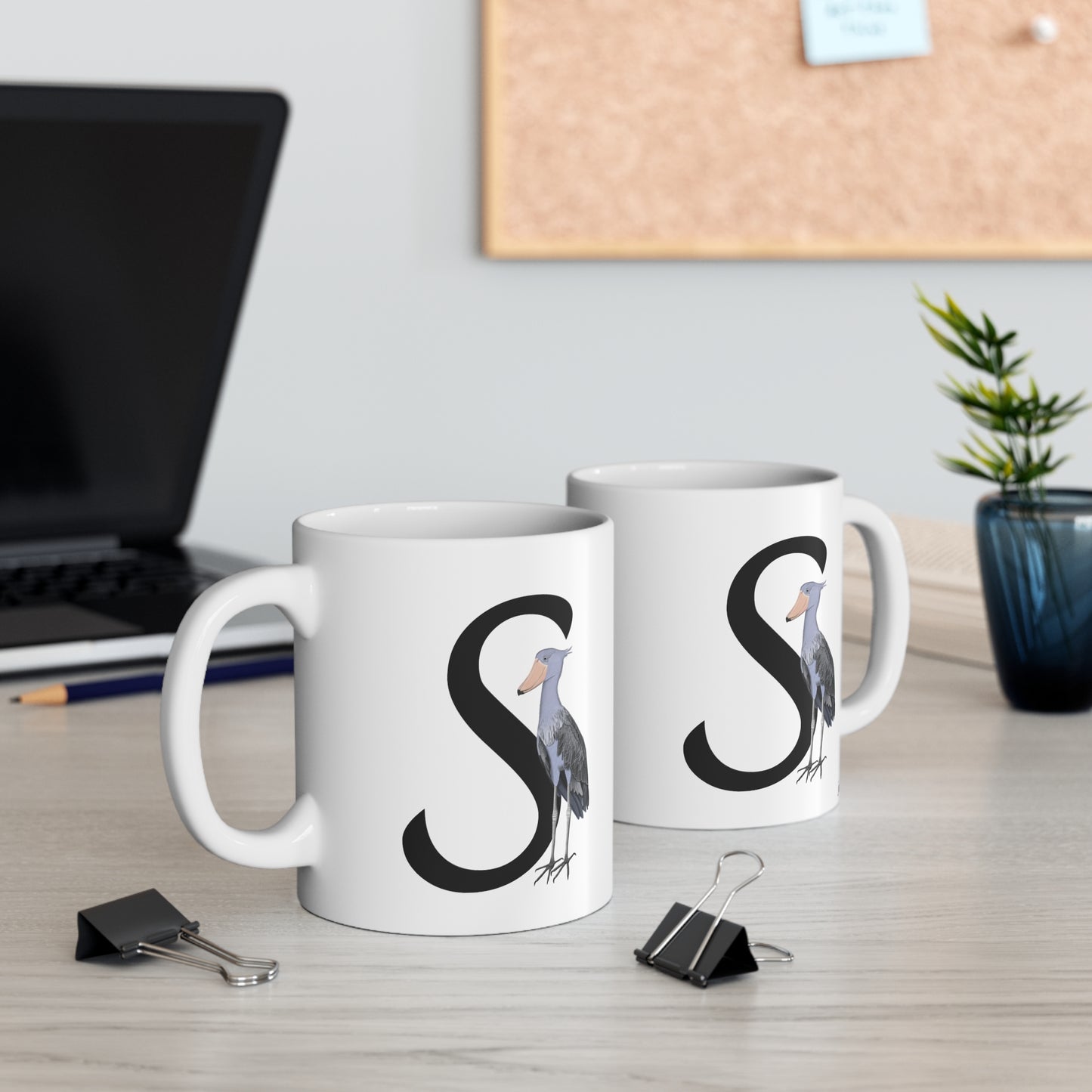 Shoebill Letter S Bird Ceramic Mug 11oz White