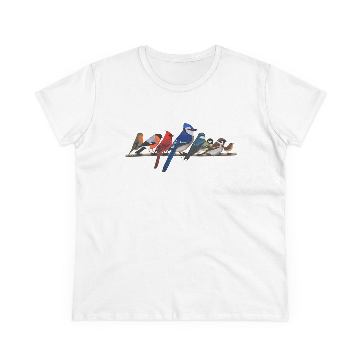 Birds on a Branch Blue Jay Cardinal Bullfinch Bird Design for Birdwatchers and Bird Lovers Women's T-Shirt