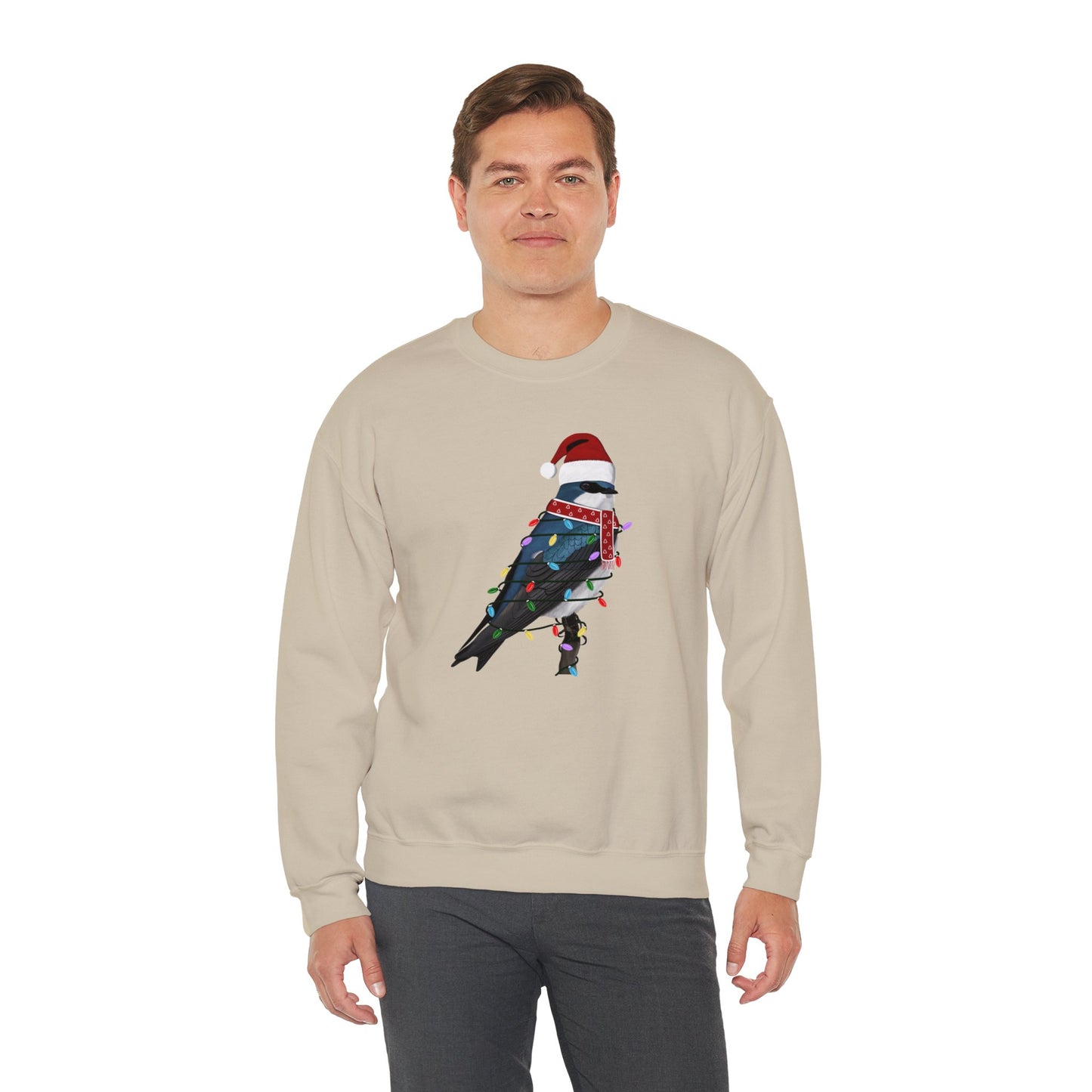 Tree Swallow with Fairy Lights Santa Claus Christmas Bird Sweatshirt