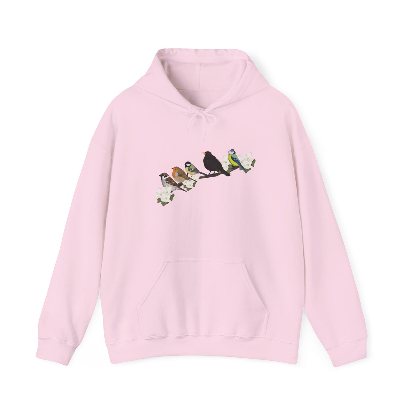 Vögel auf einem Ast Hoodie - Amsel Rotkehlchen Kohlmeise Spatz Kapuzenpullover für Vogelbeobachter & Naturliebhaber