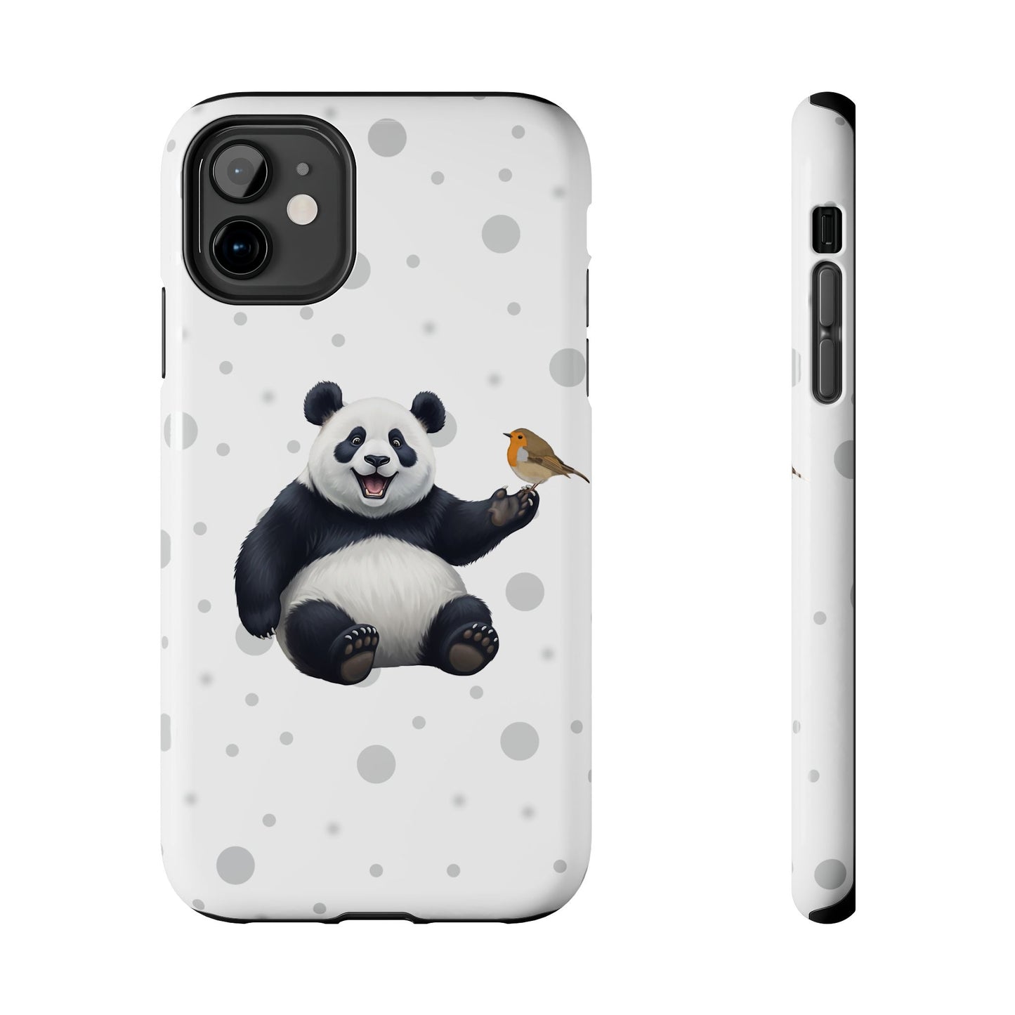 Cute Panda Bear with European Robin Animal iPhone Case - Dual-Layer PC/TPU Protective Cover for iPhone