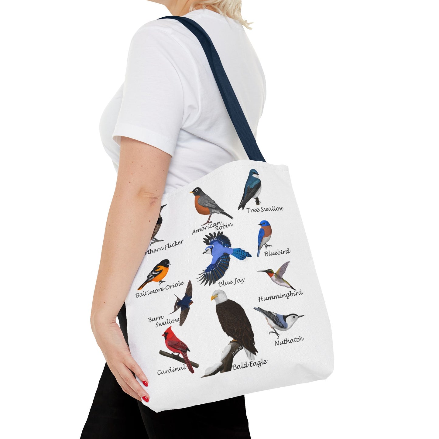 Backyard Birds Tote Bag 16"x16" Blue Jay Cardinal Bluebird Hummingbird for Bird Lovers