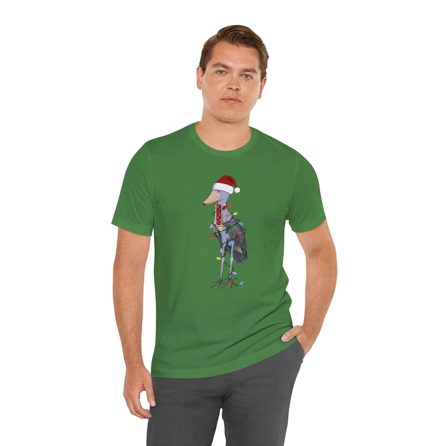 フェアリーライト付きハシビロコウのクリスマスバードTシャツ