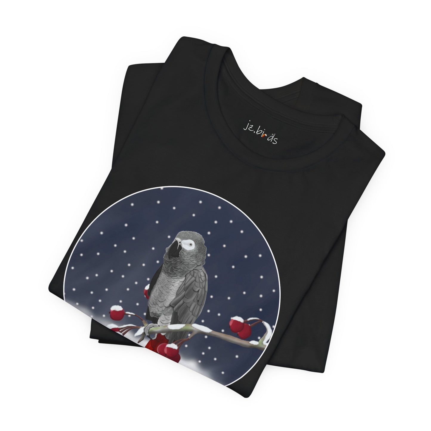 Grey Parrot on a Winter Branch Birdwatcher Christmas Bird T-Shirt