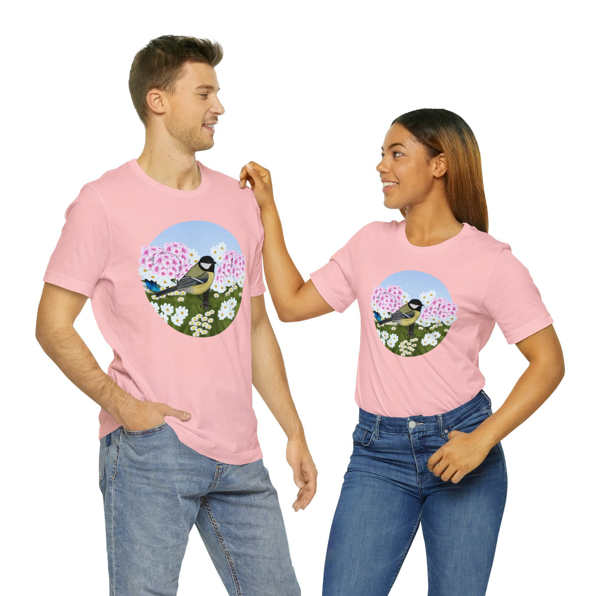 Chickadee and Summer Flowers Bird Tee