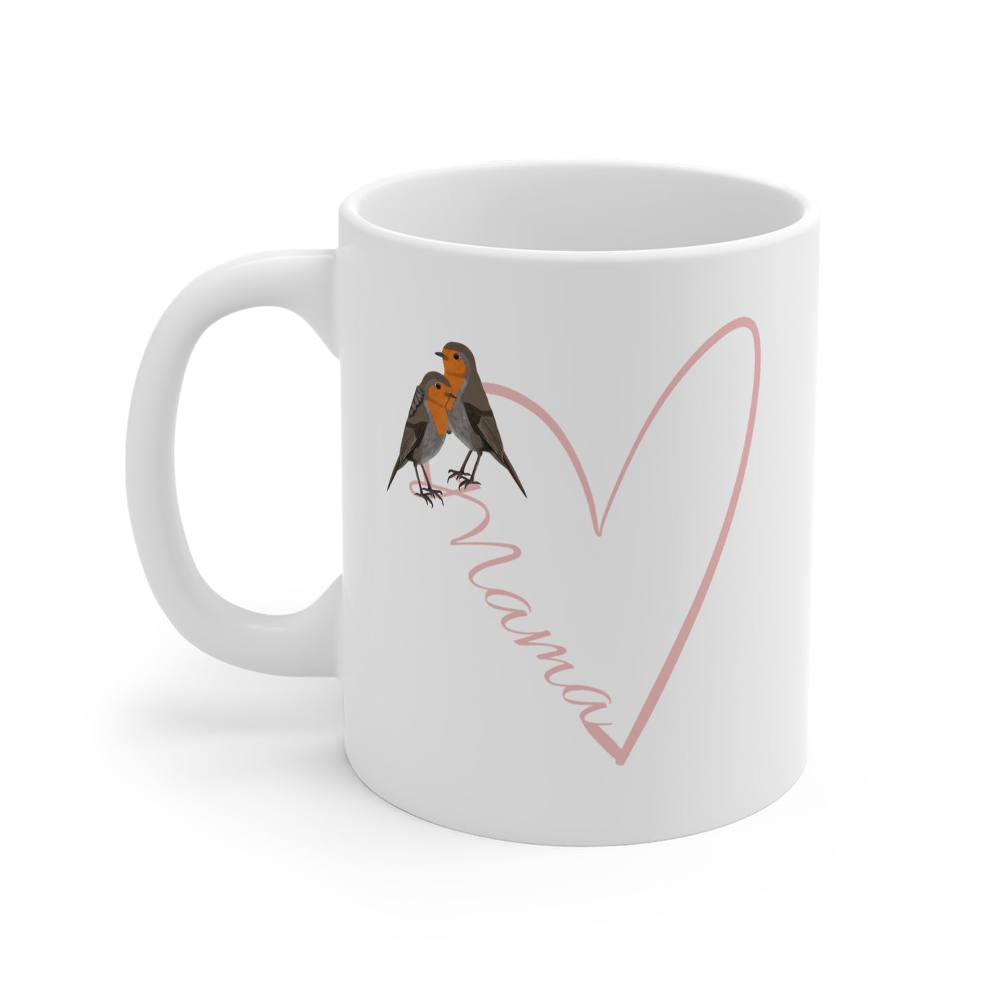 Rotkehlchen mit Herz Muttertag Mama Vogel Tasse – 11 oz,
