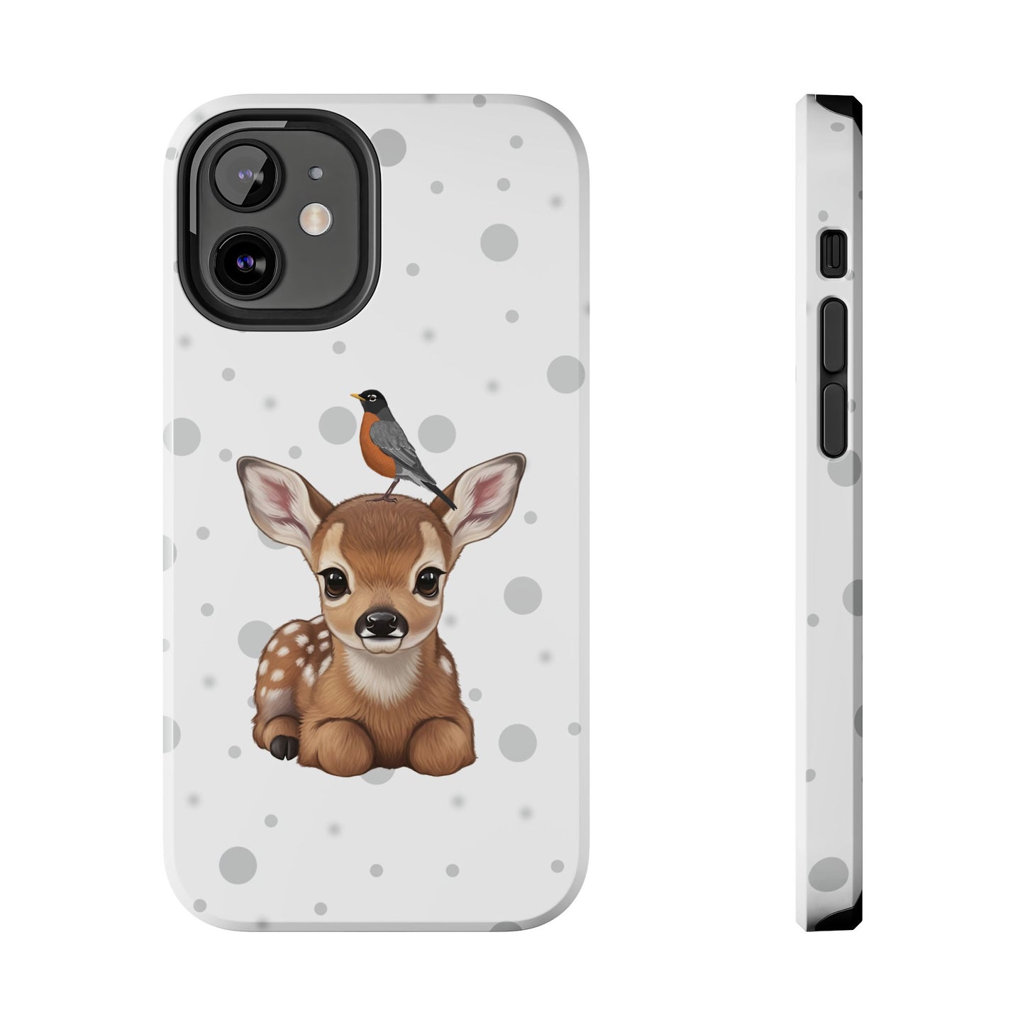 Cute Fawn with American Robin Animal iPhone Case - Dual-Layer PC/TPU Protective Cover for iPhone