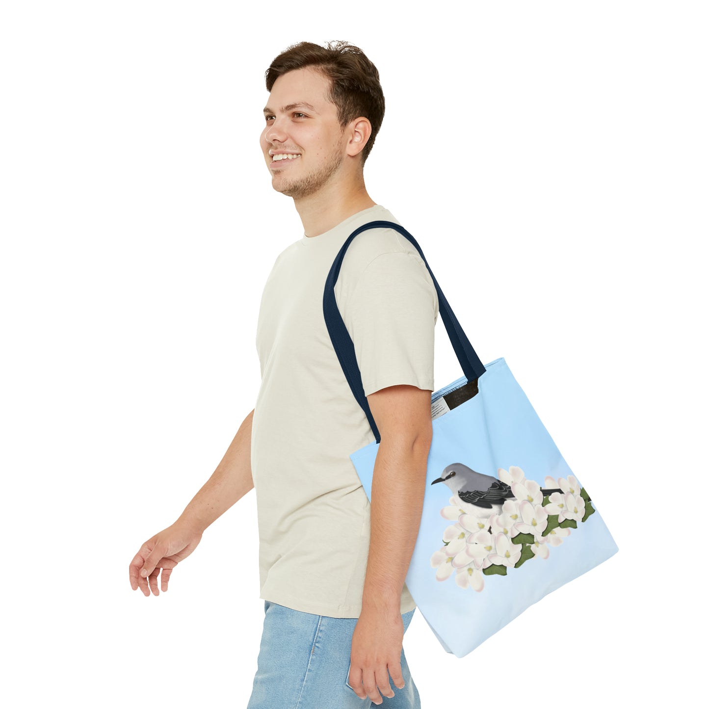 Mockingbird in Spring Blossoms Bird Tote Bag 16"x16" - jz.birds