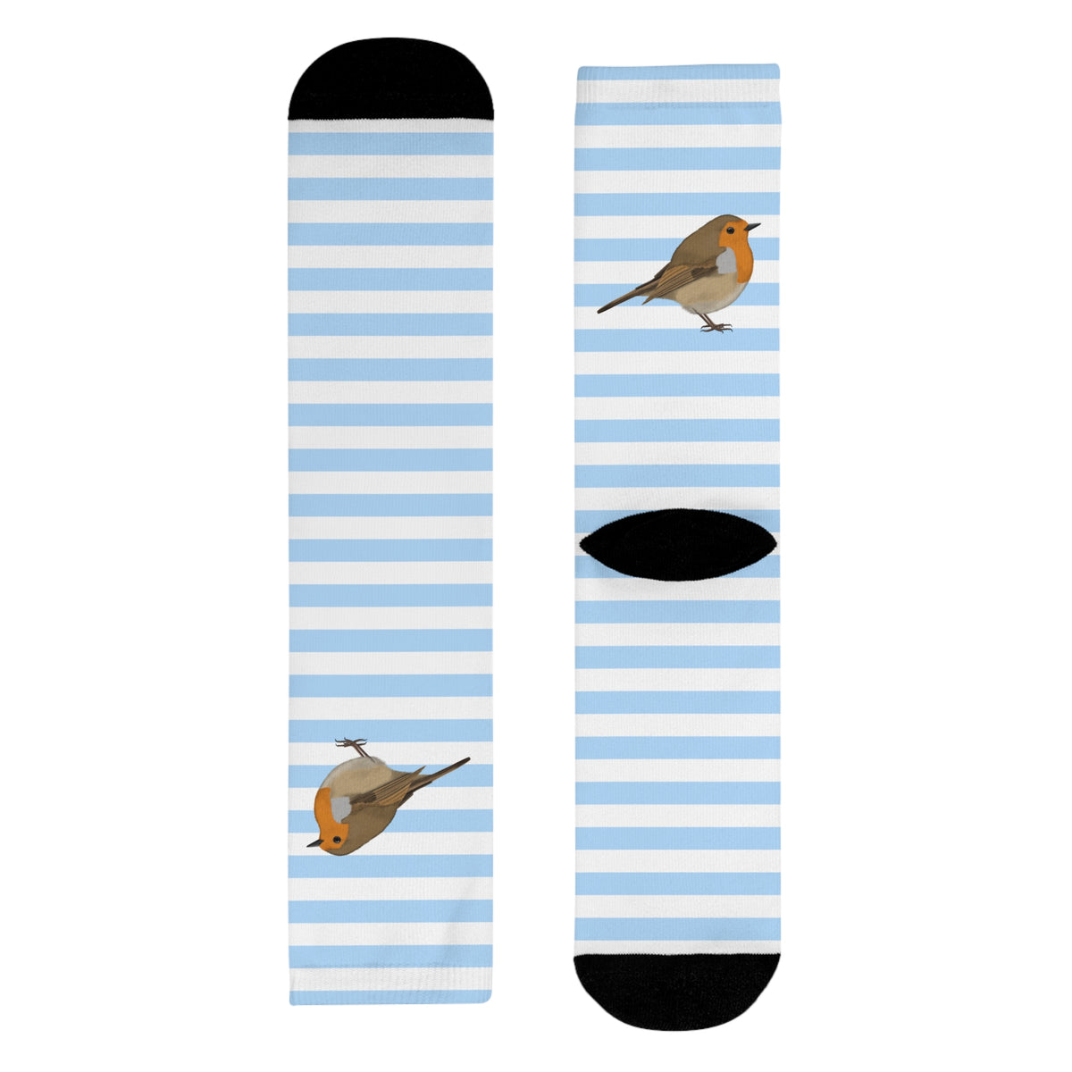 Rotkehlchen Socken – Vogel mit Blau Weißen Streifen für Vogelfreunde & Vogelbeobachter