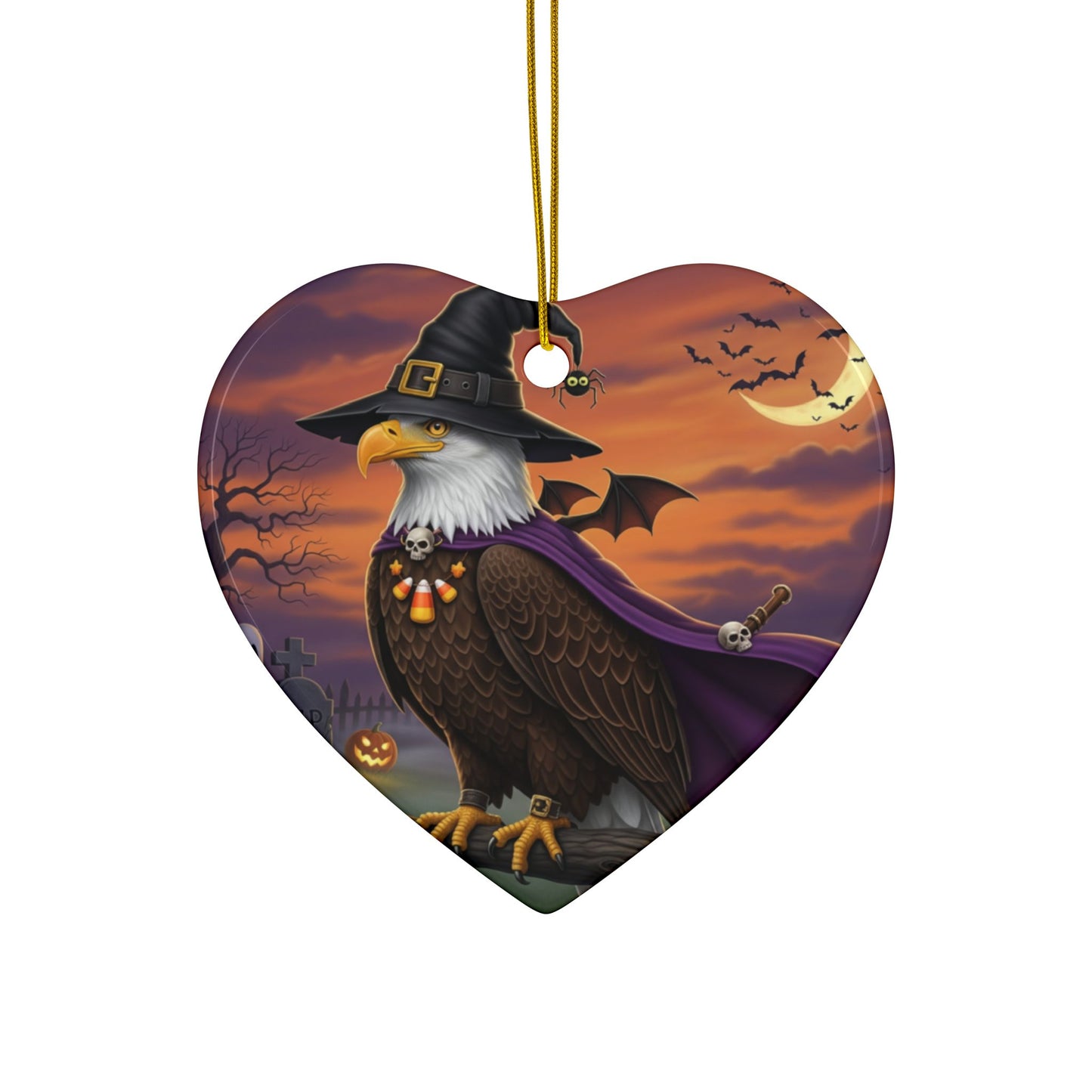 Bald Eagle Ceramic Bird Halloween Ornament | Double-Sided Spooky Decor