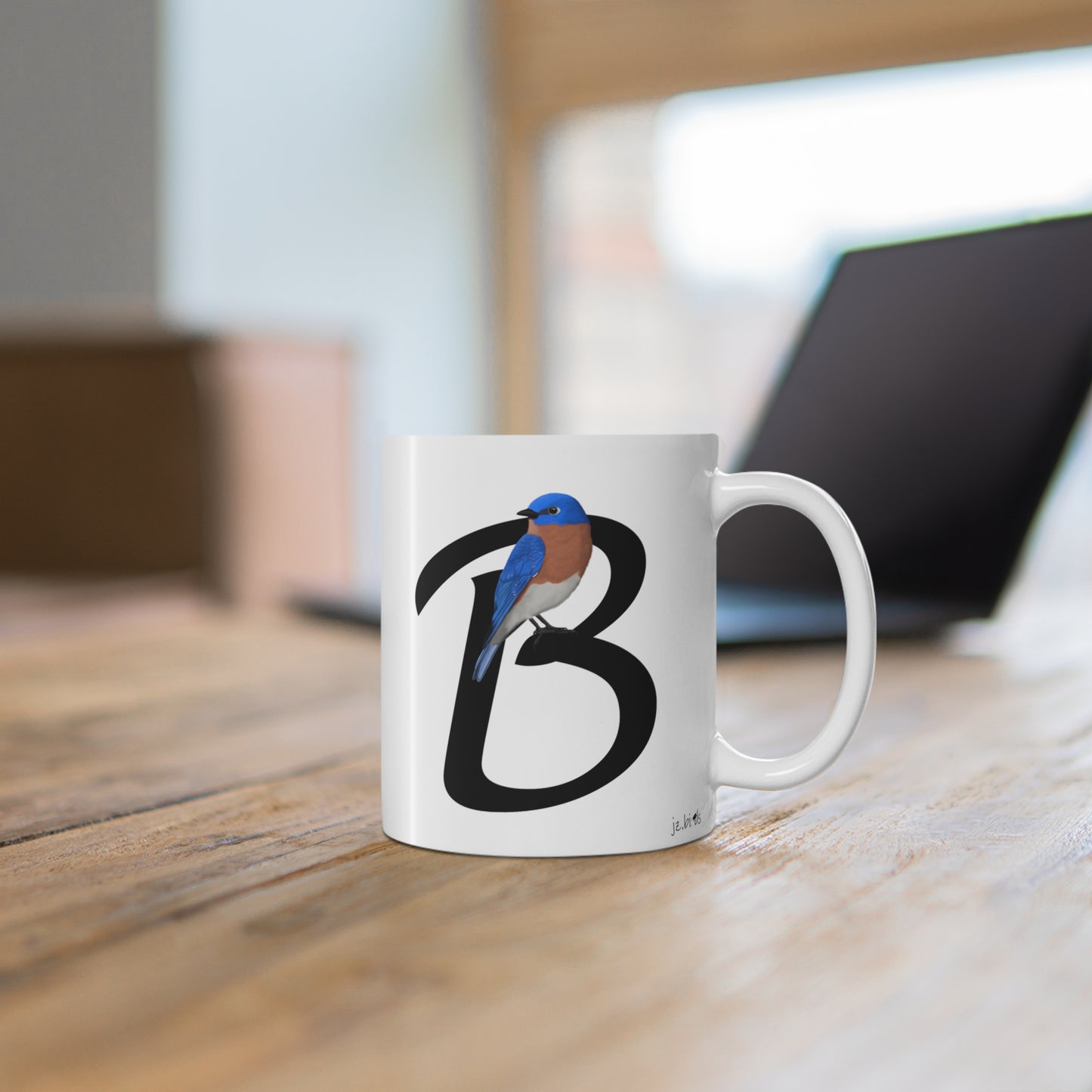 Bluebird Letter B Bird Ceramic Mug 11oz White