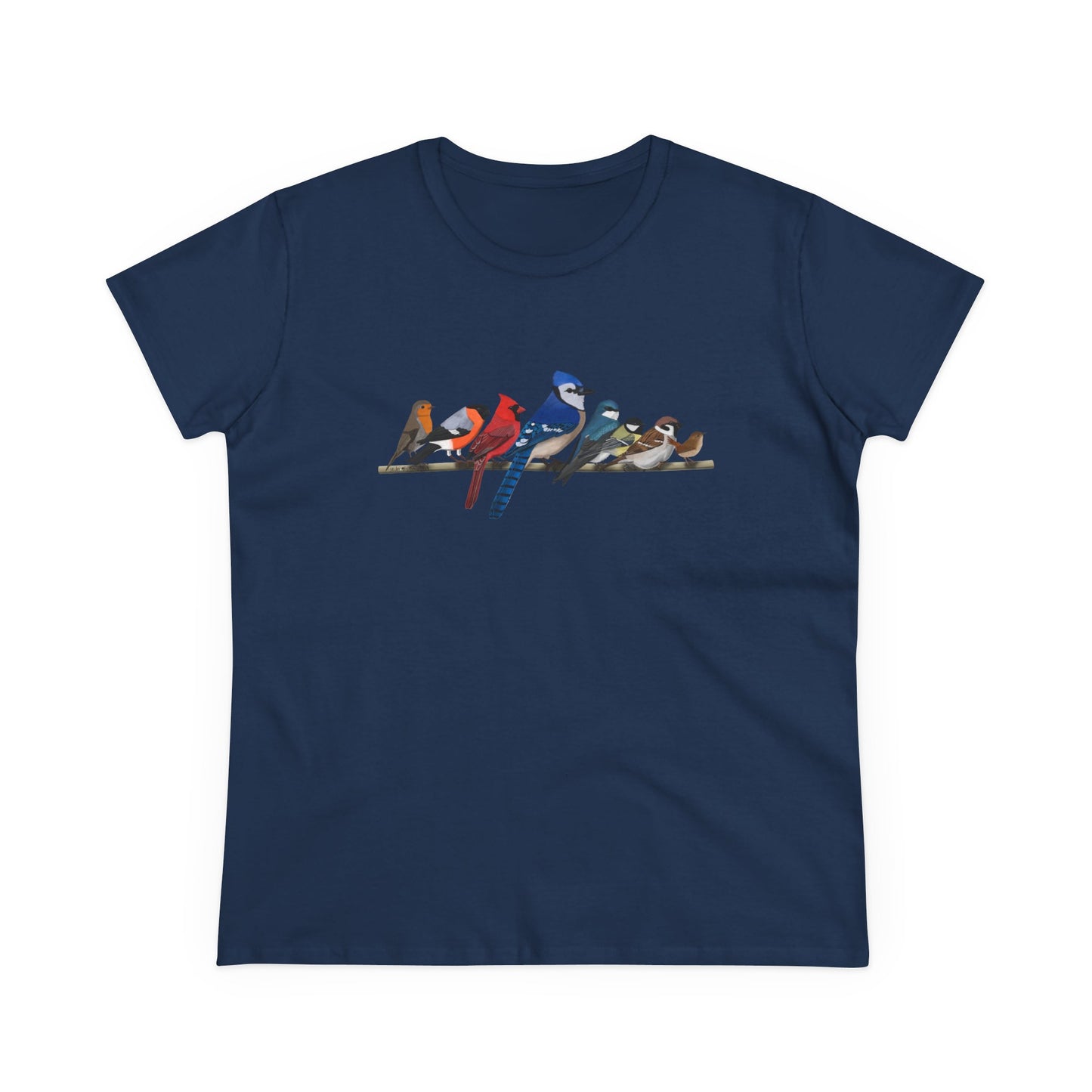 Birds on a Branch Blue Jay Cardinal Bullfinch Bird Design for Birdwatchers and Bird Lovers Women's T-Shirt