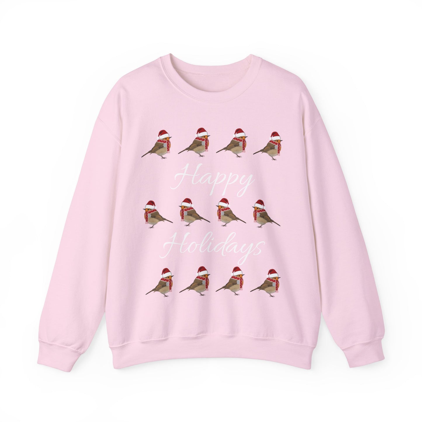 European Robin as Santa with Hat and Scarf Happy Holidays Birdwatcher Christmas Bird Sweatshirt –