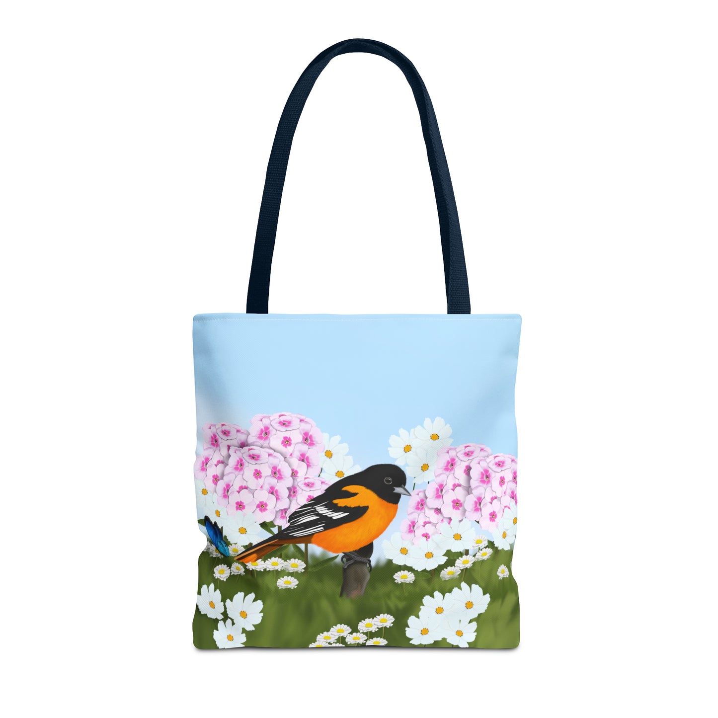 Baltimore Oriole in Summer Flowers Bird Tote Bag 16"x16" - jz.birds