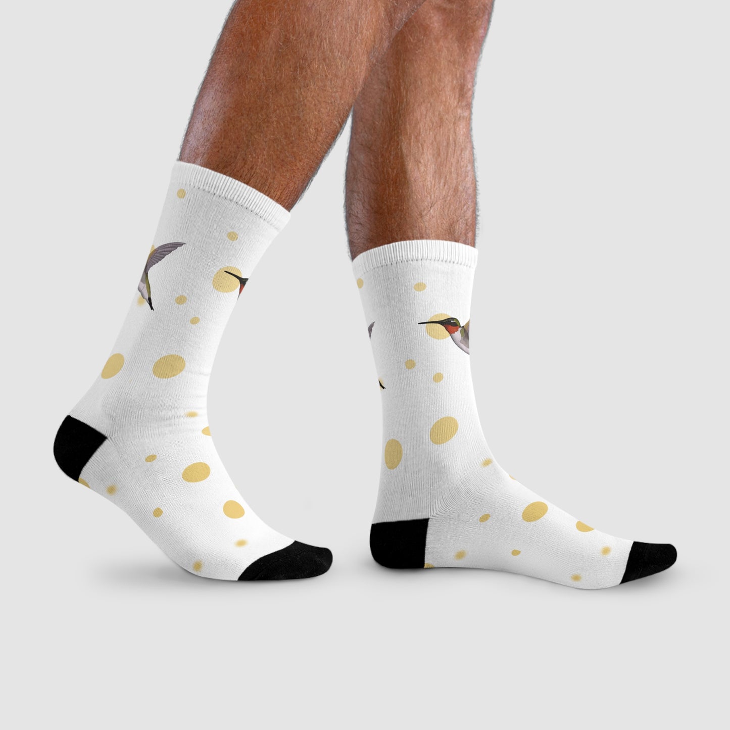 Kolibri Vogel Socken mit Goldenen Punkten für Vogelfreunde & Vogelbeobachter Weiß