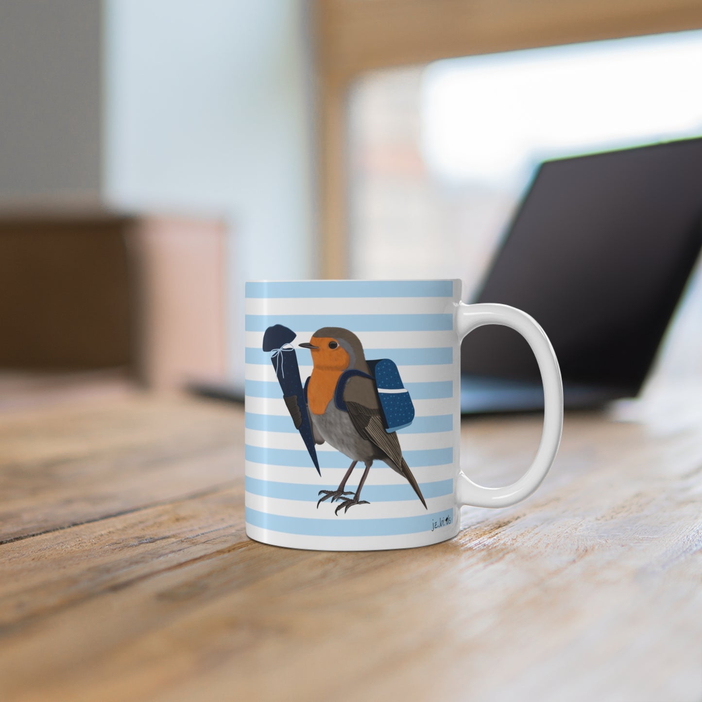 Robin School Enrollment First Day at School Bird Ceramic Mug 11oz Blue