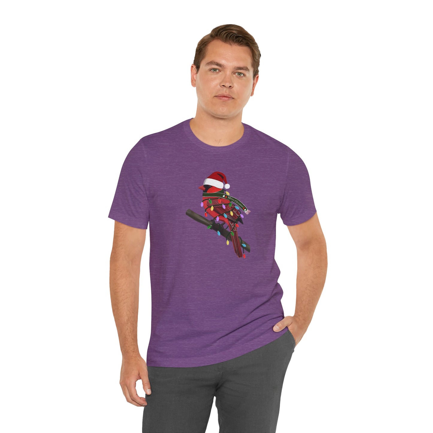 Cardinal with Fairy Lights Christmas Bird T-Shirt