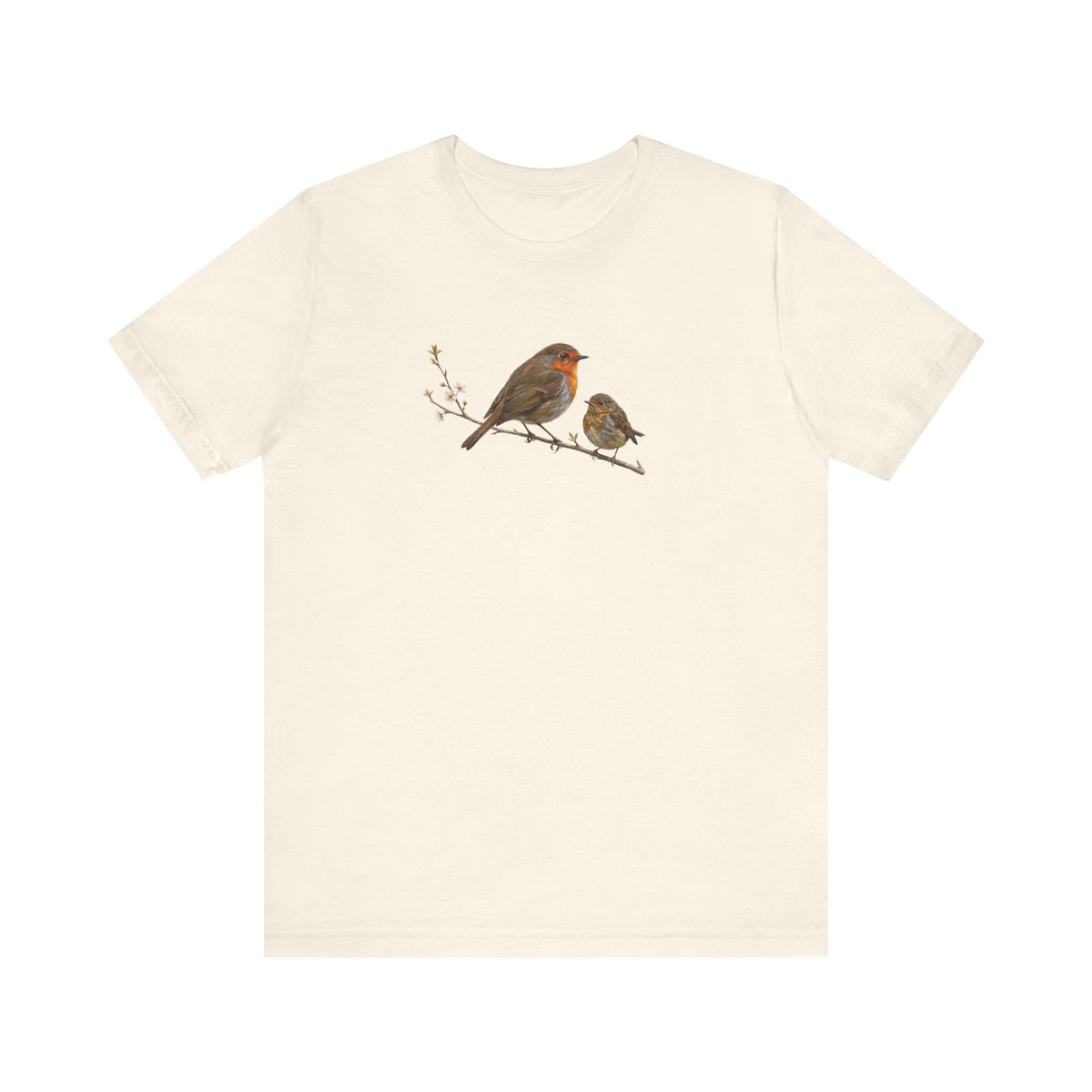 European Robin & Fledgling T-Shirt | Spring Blossoms Unisex Graphic Tee