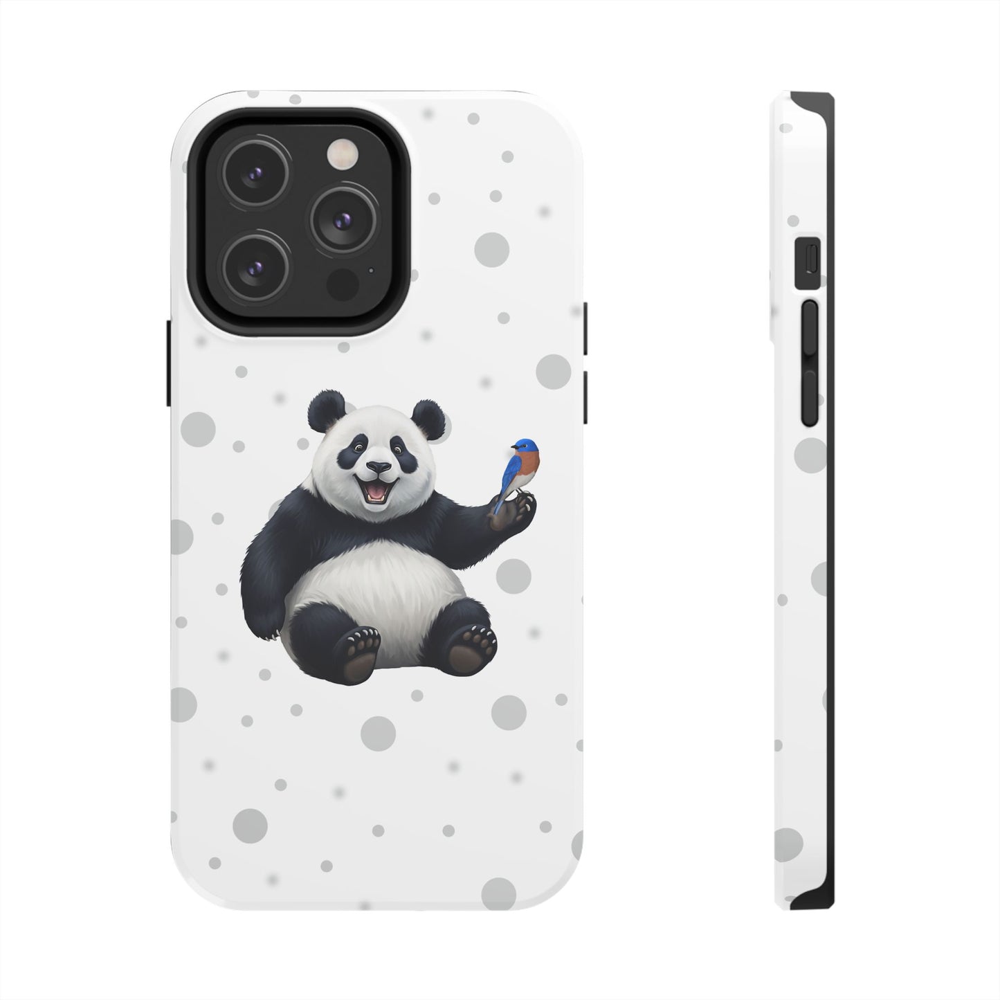 Cute Panda Bear with a Bluebird Animal iPhone Case - Dual-Layer PC/TPU Protective Cover for iPhone