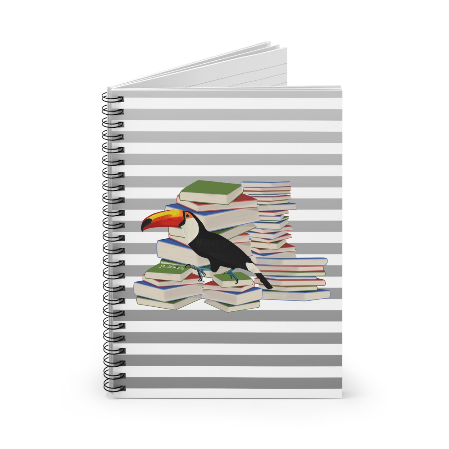 Toucan Bird with Books Birdlover Bookworm Spiral Notebook Ruled Line
