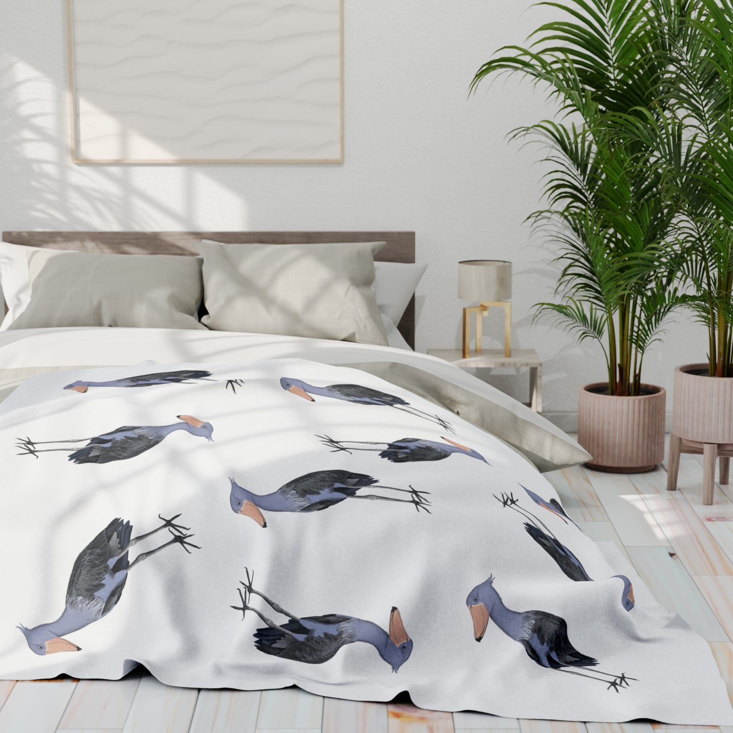 Shoebill Bird Arctic Fleece Blanket White