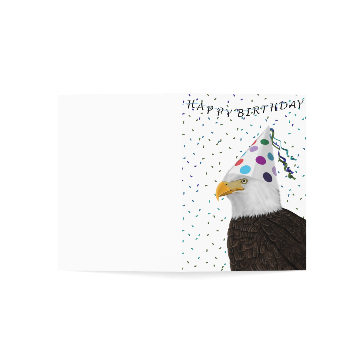 Bald Eagle with Party Hat Birthday Card – Premium Matte Bird Greeting – Cards