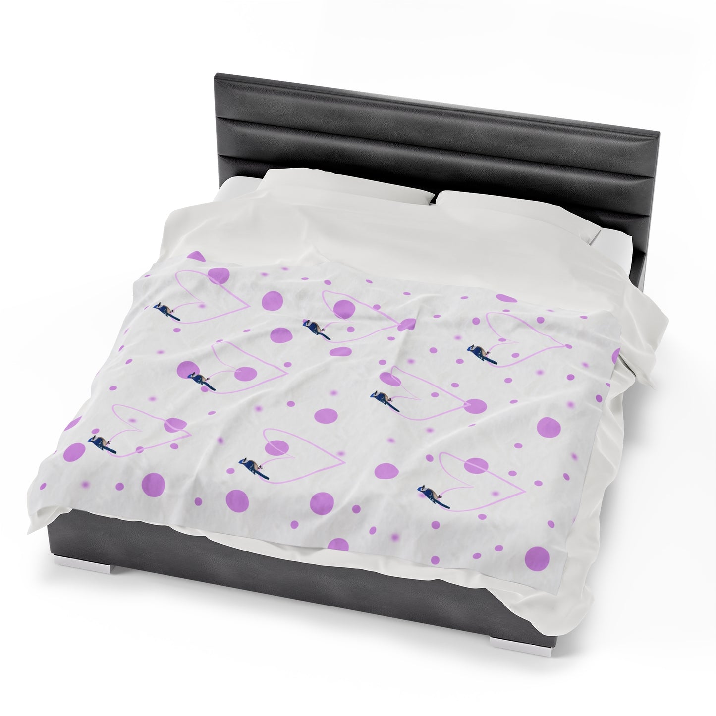 Blue Jay Valentine's Day Bird Velveteen Plush Blanket Pink Hearts and Dots – All Over Print, Sofa Blankets