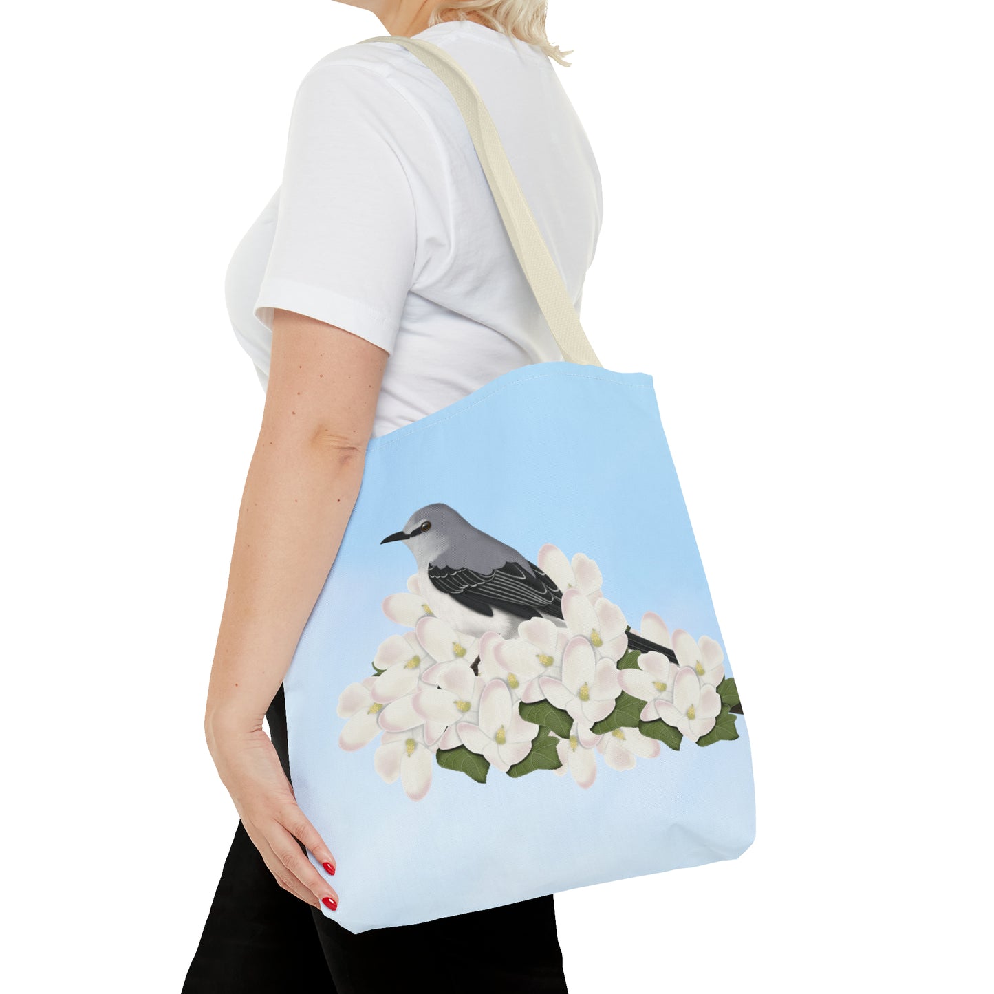 Mockingbird in Spring Blossoms Bird Tote Bag 16"x16" - jz.birds
