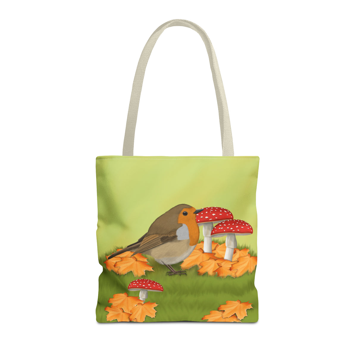 Robin in Fall Leafs Toadstool Bird Tote Bag 16"x16" - jz.birds