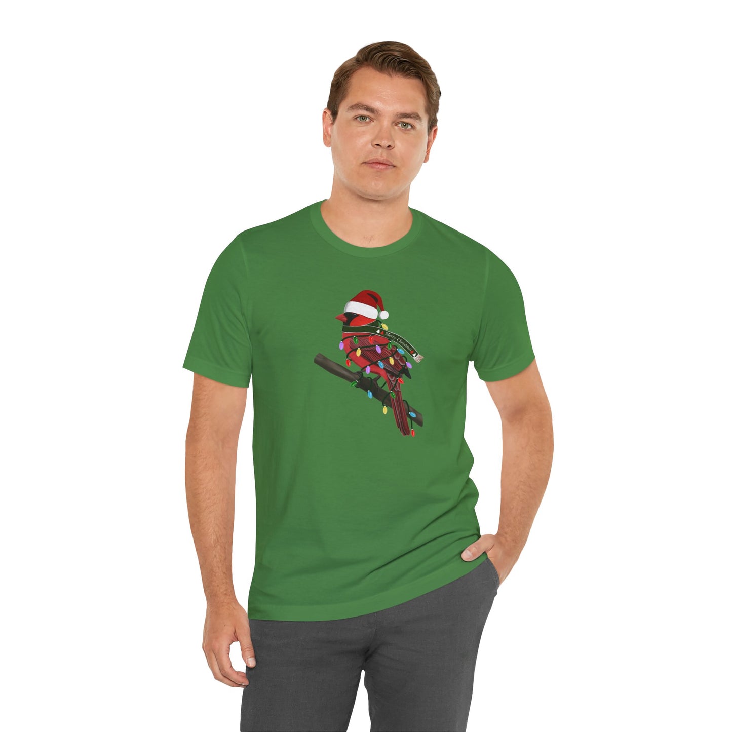 Cardinal with Fairy Lights Christmas Bird T-Shirt