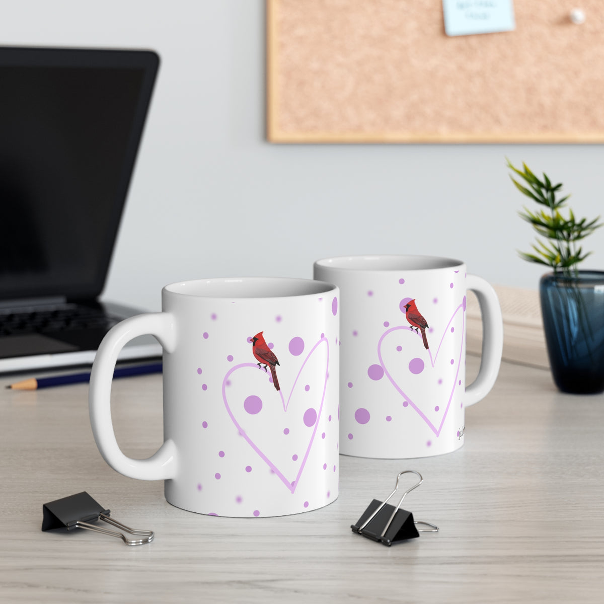 Cardinal Valentine's Day Bird Mug 11oz Pink Heart – funny