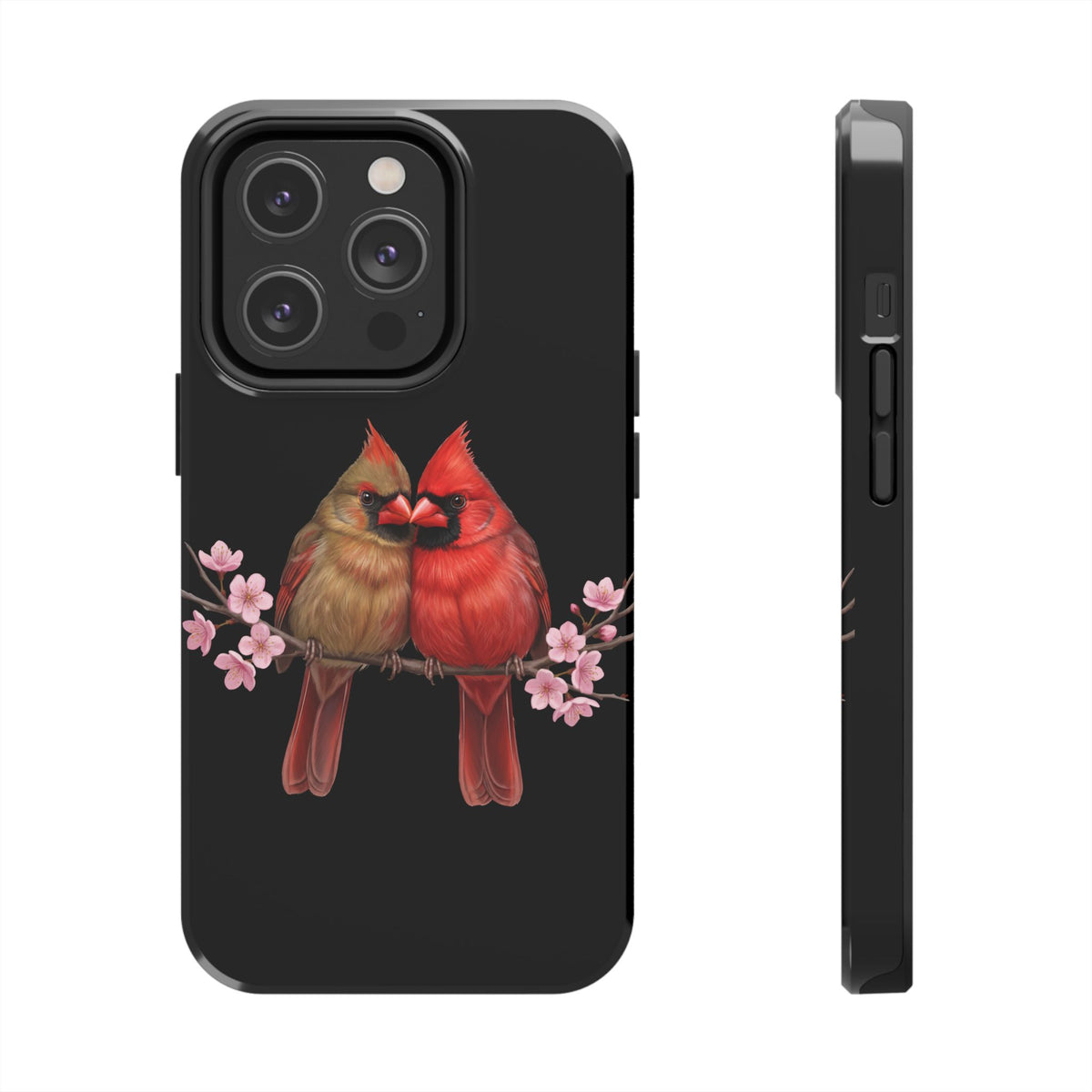 Northern Cardinal with Cherry Blossoms iPhone Case – Premium Tough Phone Cover Black