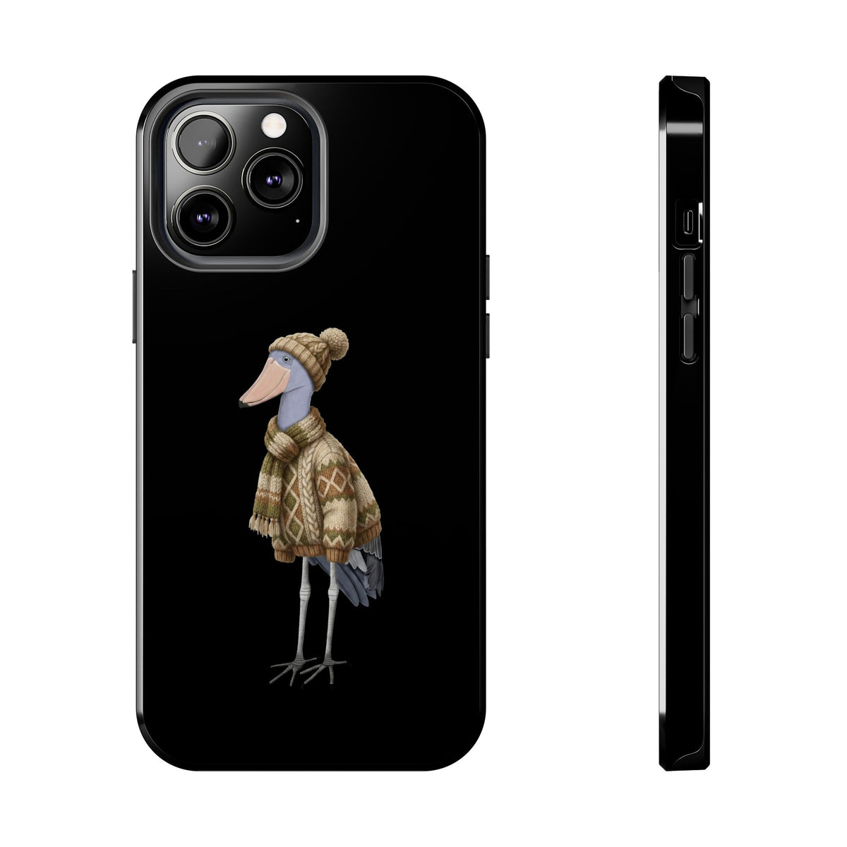 鳥のアートが描かれたハシビロコウの二層式iPhoneケース - 鳥類学者や鳥好きの方へのプレゼントに最適