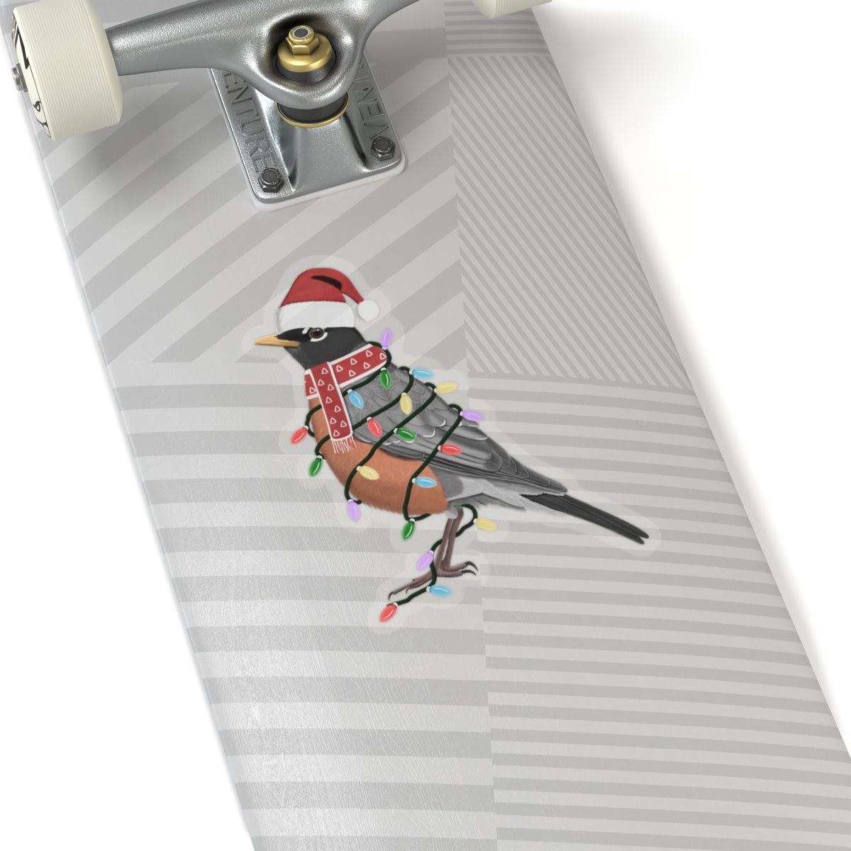 Robin with Fairy Lights Santa Claus Hat and Scarf Christmas Bird Sticker