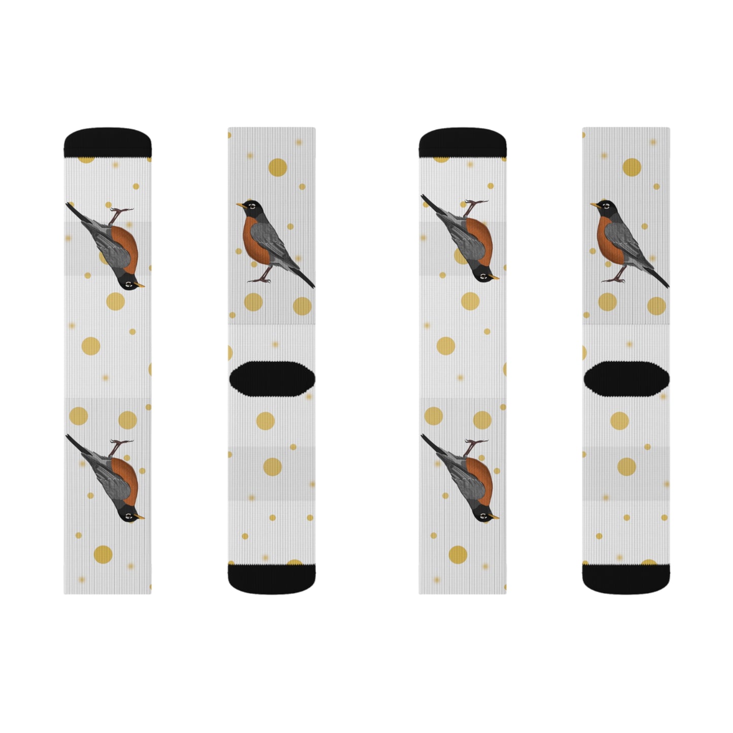 Robin Bird Art Socks White and Golden Dots