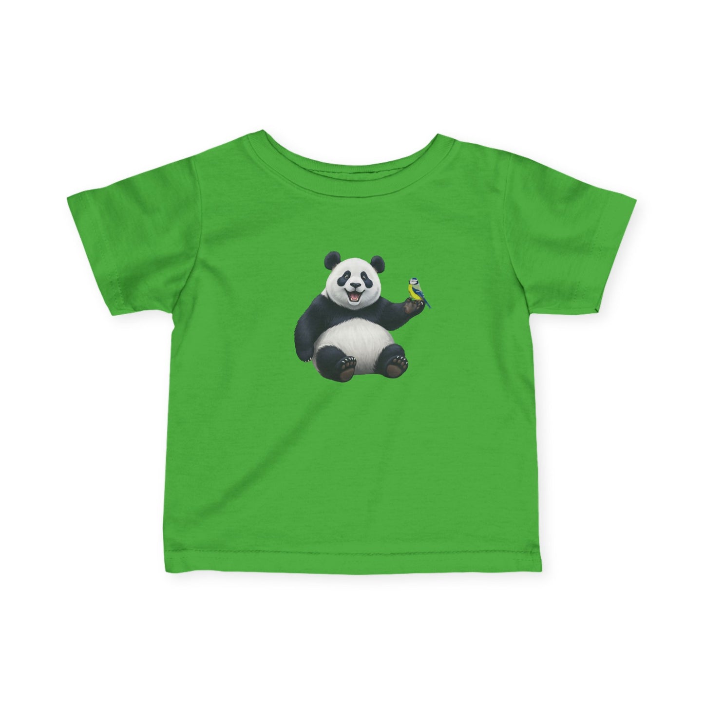 Fröhlicher Panda mit Blaumeise Vogel Tiermotiv T-Shirt für Babys und Kleinkinder