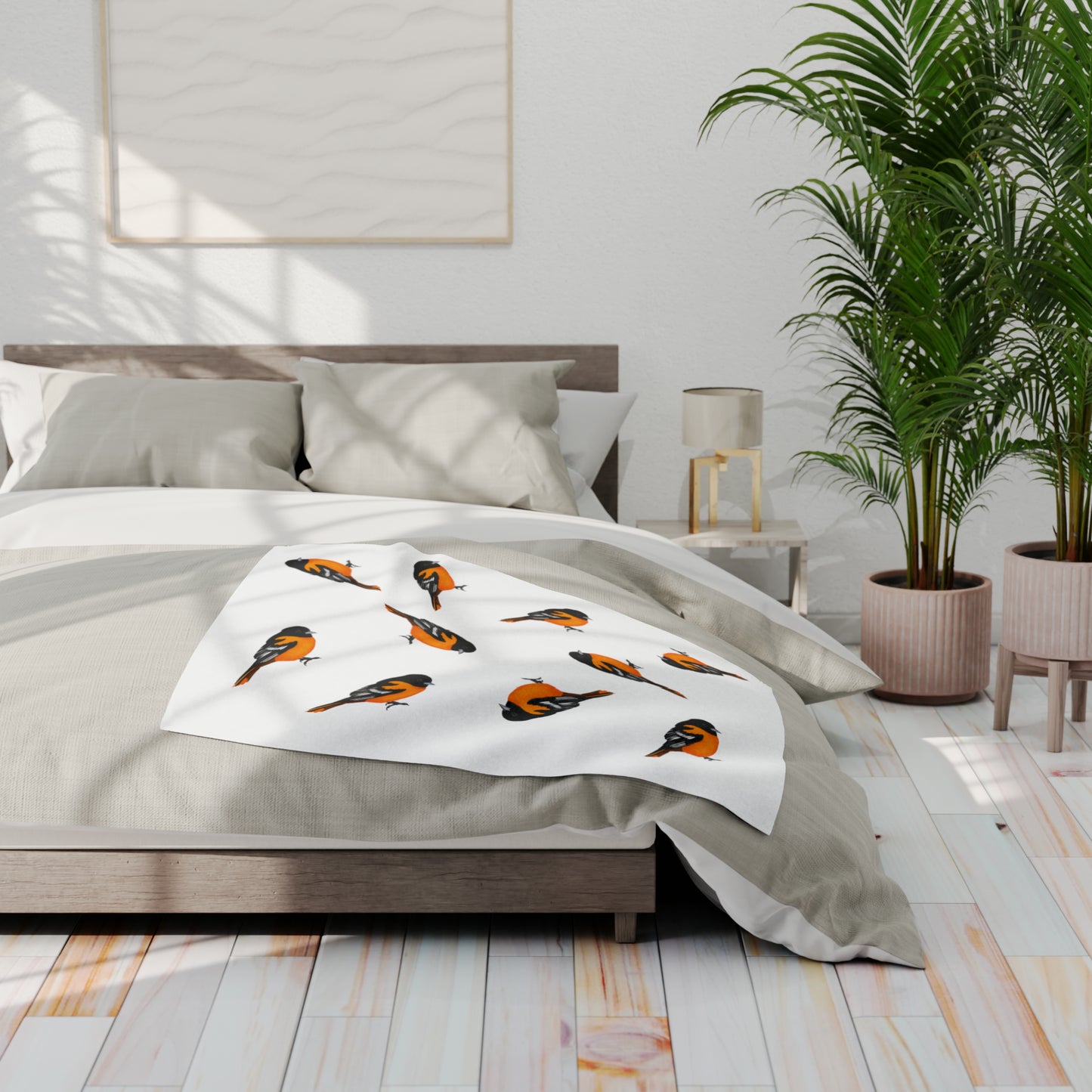 Baltimore Oriole Bird Arctic Fleece Blanket White