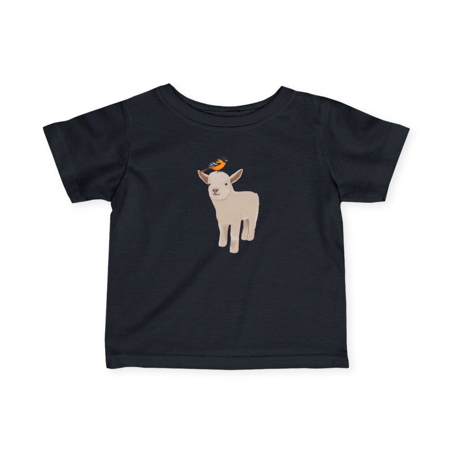 Cute Little Lamb with Baltimore Oriole Bird Baby & Toddler T-Shirt