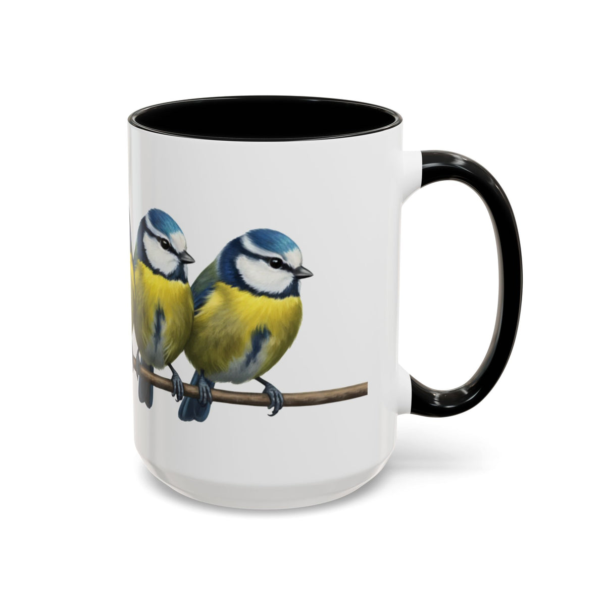Blue Titmice on a Branch Ceramic Bird Coffee Mug – Custom Gift for Watchers 11oz background