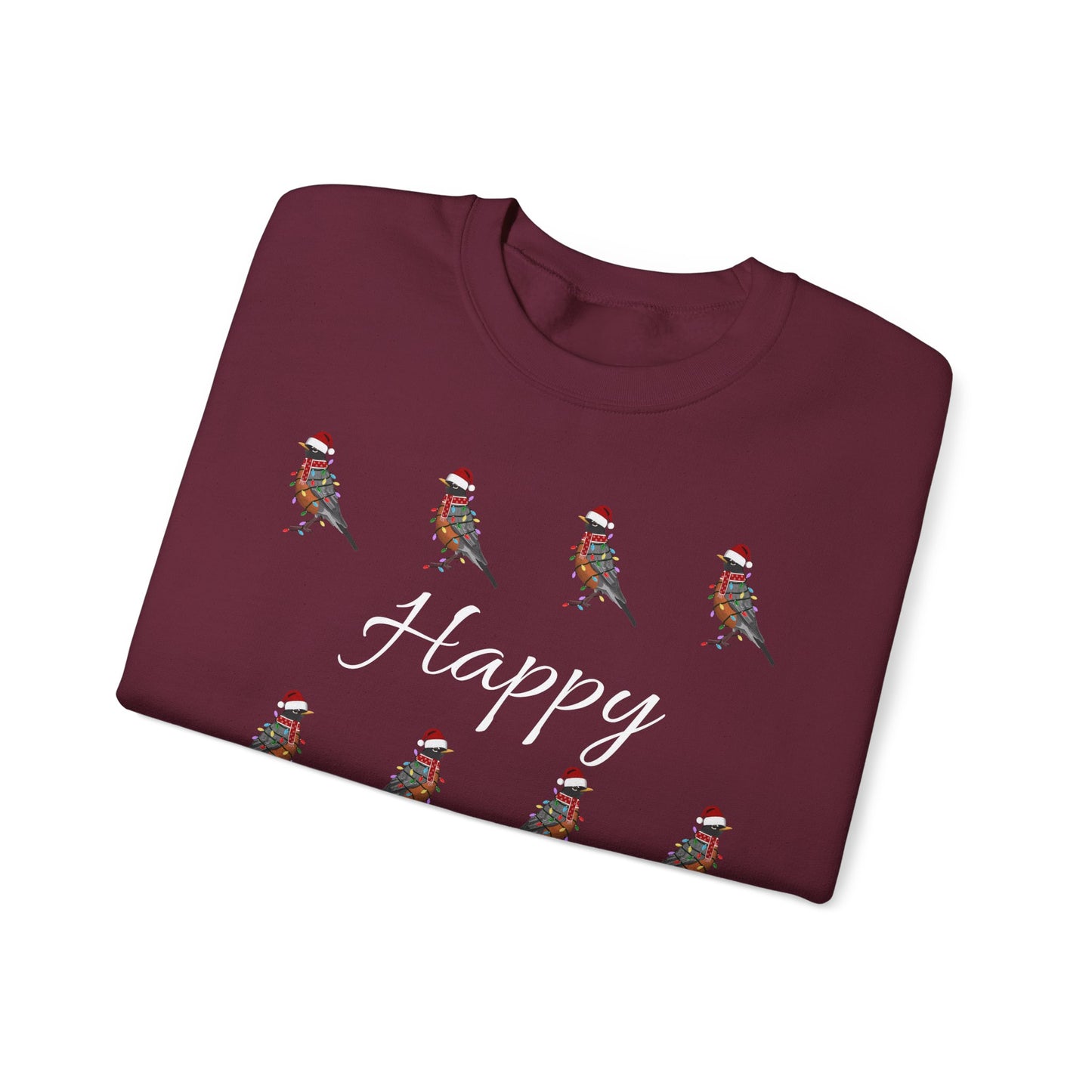 American Robin as Santa with Hat Scarf and Fairy Lights Happy Holidays Birdwatcher Christmas Bird Sweatshirt