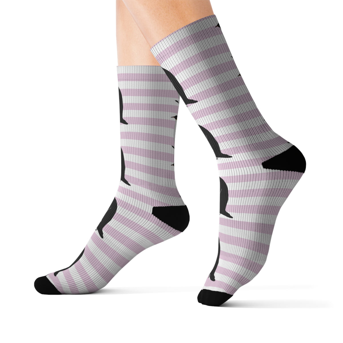 Penguin Bird Pink White Striped Socks All Over Prints –