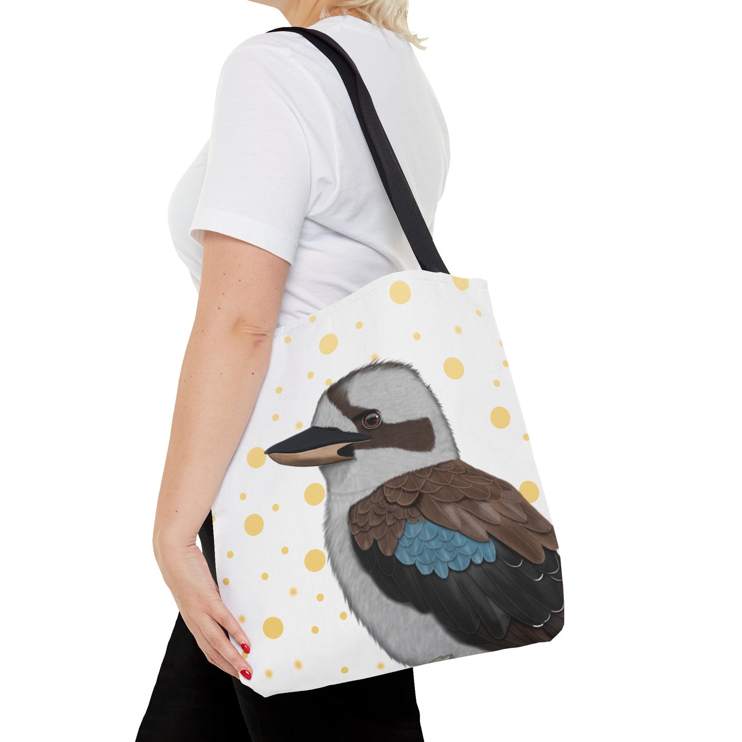 Kookaburra Golden Dots Bird Tote Bag 16"x16" White