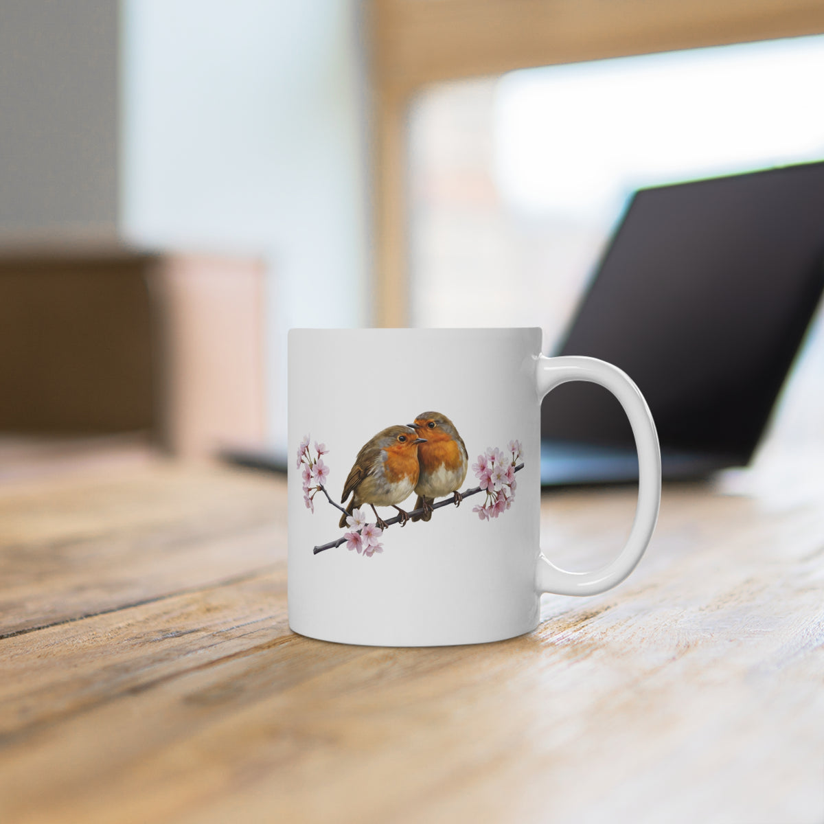 Rotkehlchen mit Kirschblüten Tasse - Oster-Geschenk für Vogelfreunde Frühlingsdesign – 11 oz,