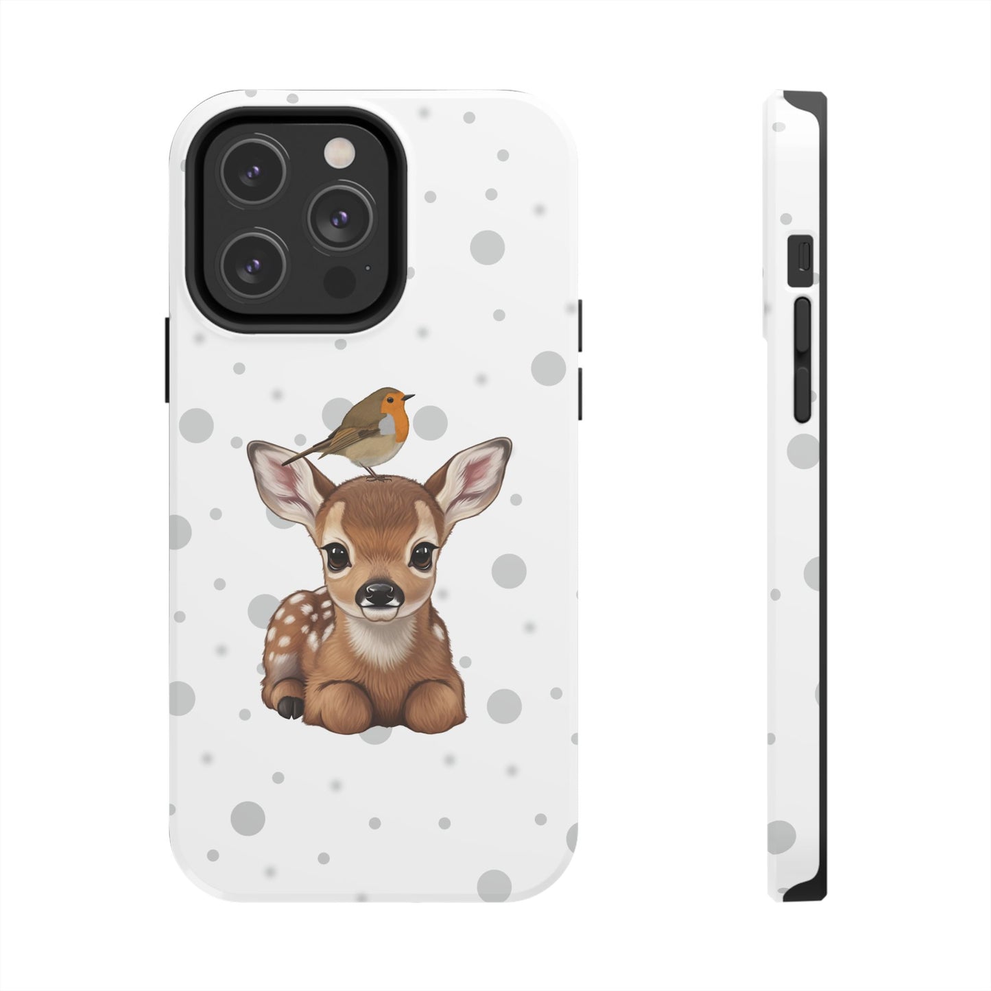 Cute Fawn with European Robin Animal iPhone Case - Dual-Layer PC/TPU Protective Cover for iPhone