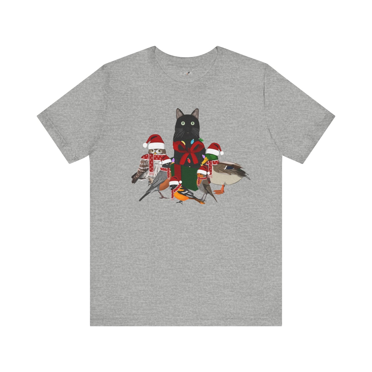 Robin Mallard Oriole Owl with Cat in a Box and Fairy Lights Christmas Bird T-Shirt