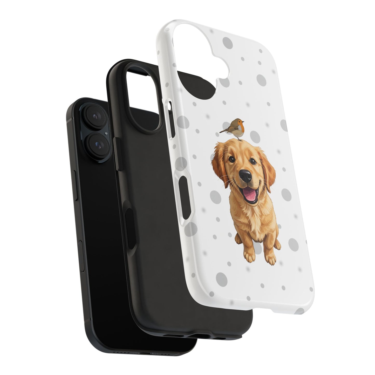 Cute Golden Retriever with European Robin Animal iPhone Case - Dual-Layer PC/TPU Protective Cover for iPhone