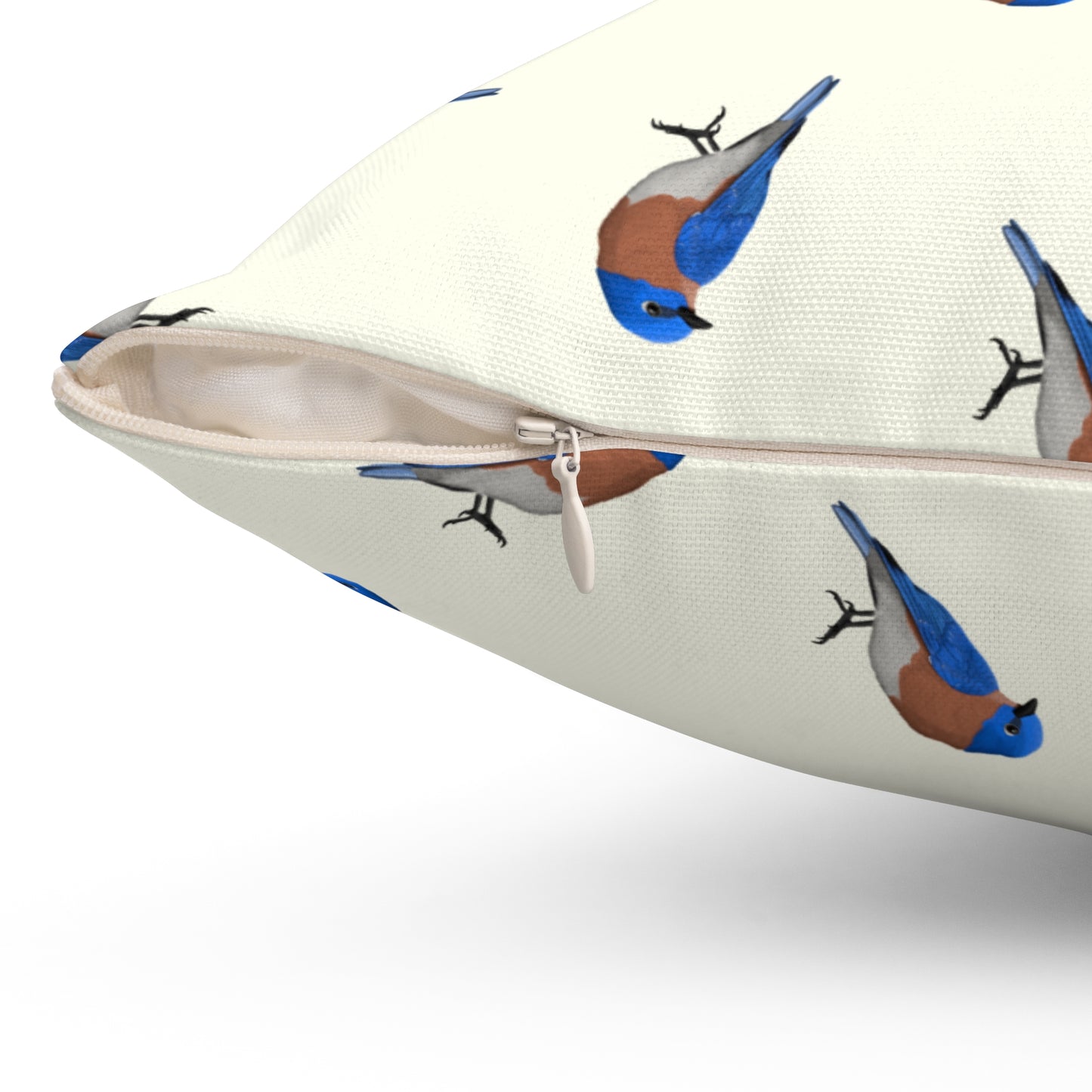 Bluebird All-Over Pattern Throw Pillow Creamy White | Decorative Bird Art Home Decor