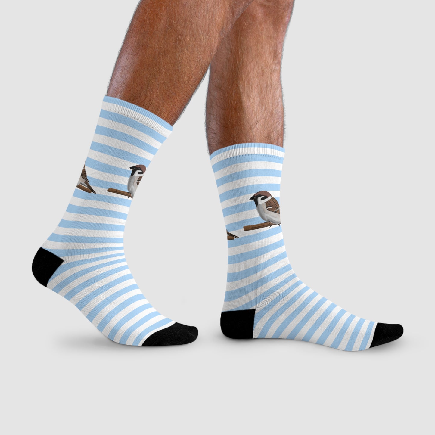 Feldsperling Vogel Socken mit Blau Weißen Streifen für Vogelfreunde & Vogelbeobachter