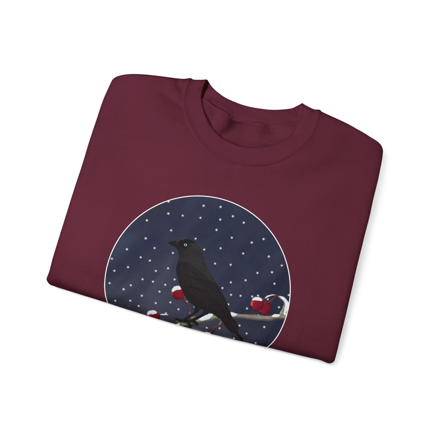 Western Jackdaw on a Winter Branch Birdwatcher Christmas Bird Sweatshirt