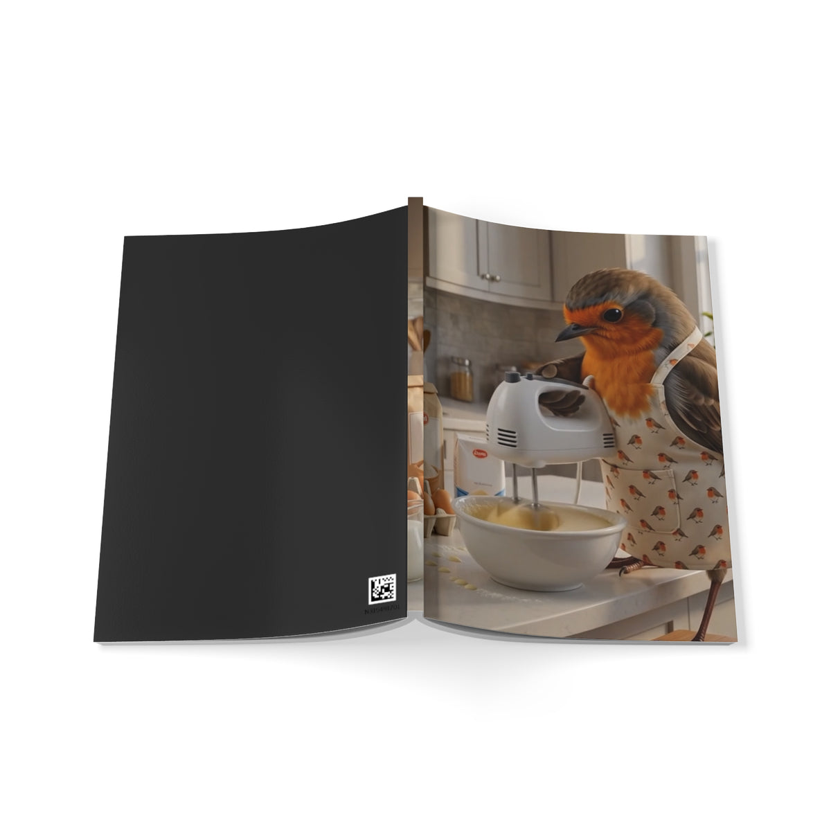 Carnet de recettes Rosi le Rouge-gorge, format A5 ligné, idéal pour les pâtissiers amateurs et les amoureux des animaux.